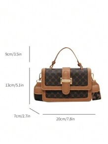 1入組多色格紋PU手提包，帶扣閉合，時尚多用途，適合女性日常旅行使用 - 棕色 - 查看 10