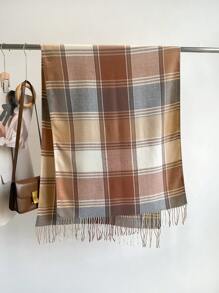 1 pieza Elegante bufanda/echarpe de mujer a cuadros multicolor con flecos de imitación de cachemira, Chal/pashmina de cachemira, Bufanda de cuello unisex estilo grueso y casual para el invierno, Chal envolvente para mujer, Suave y cómoda, Para uso diario y salidas, así como regalos navideños para miembros de la familia