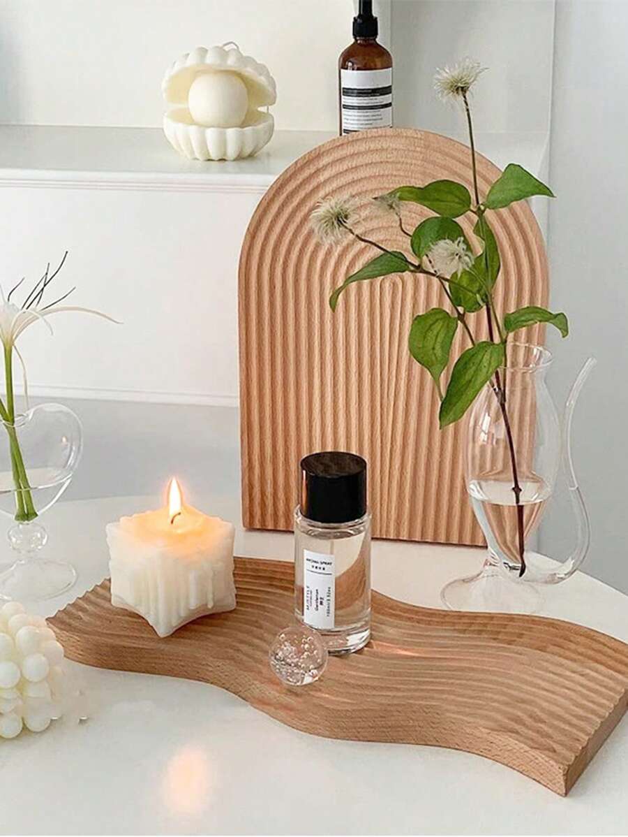 1pc Wave-Shaped Wooden Tray For Desserts, Coffee & Tea, Nordic Style Aromatherapy Tray, Jewelry Organizer & Home Decoration Back To School