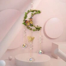 1pc Natural Crystal Dreamcatcher Wind Chime Pendant With Handmade  Rope, Featuring Leaves, Flowers, Butterflies, Tree Leaves, Moon, Sun, And Crystal Balls, Garden Hanging Decoration, Gift - Multicolor - View 1