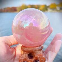 1颗玫瑰石英水晶球 - 天然电镀疗愈石，适用于家居装饰、灵气能量疗愈和馈赠 - 情人节、圣诞节、母亲节和父亲节的完美之选 - 彩色 - 查看 10