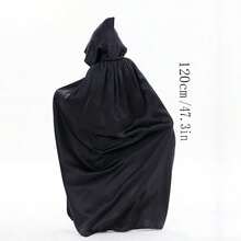 1件萬聖節角色扮演服裝派對死亡斗篷帶兜帽，恐怖惡魔黑色斗篷 - 黑色 - 查看 4