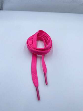 1pair Bright Woven Polyester Flat Shoelaces, Fluorescent Pink Color, Versatile And Fashionable, Suitable For Canvas, Casual, Sports, Hiking, Chunky, And Mountain Shoes,Women Men Sneakers Shoes