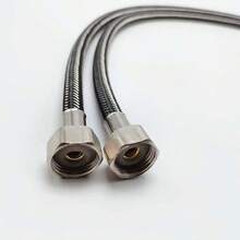 1 par de mangueras de acero inoxidable con punta, tubo de entrada de grifo de cocina/lavabo de metal de un solo orificio para agua caliente y fría, a prueba de explosiones - Negro - Ver 4