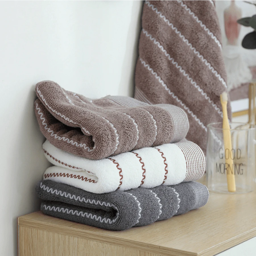 3pcs/Set Watermark Patterned Thickened Towels, Household Daily Use Soft Quick-Drying Face Wash Towels - Multicolor - View 1