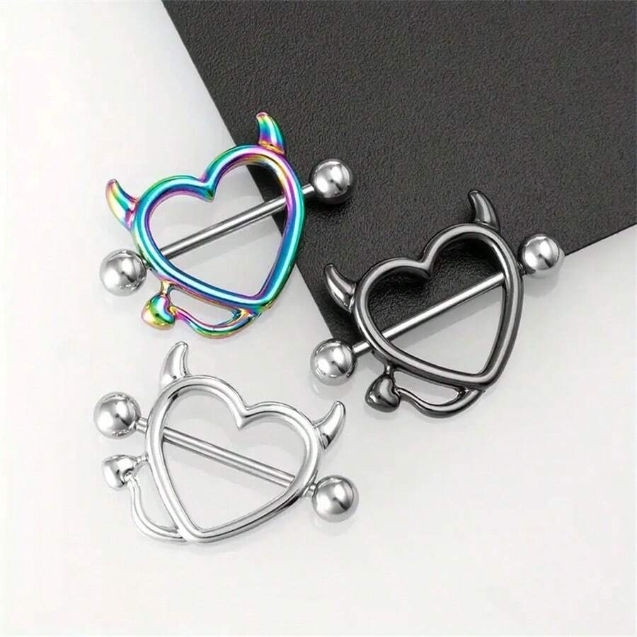 3pcs Simple Style Heart-Shaped Nipple Rings Women's Body Piercing Jewelry - Multicolor - View 1