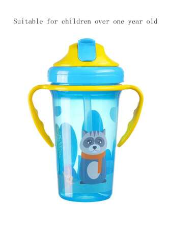 1pc 280ml Kids Water Cup, Anti-Leak, With Lid & Handle, Thermal Insulation, Anti-Scald, Suitable For Children Above 1 Year Old, Transparent Blue