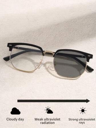 1 Stück Metallbrille im TR Browline-Stil mit quadratischem Gestell und photochromen Gläsern, modisch für Männer für Computer, Lesen, Gaming, TV, Handy, Brillen Accessoires