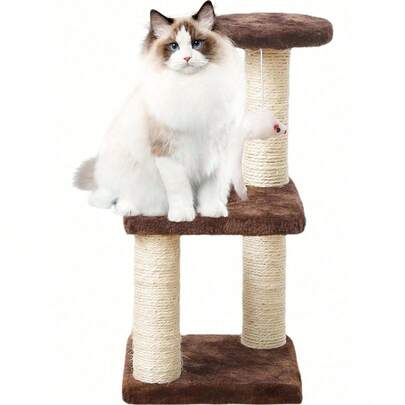 Rascador de gato para gatito, tres capas de sisal natural, plataforma de felpa y bolas de ratón, juguetes interactivos de gatitos y gatos