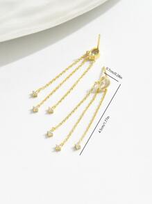 1 Pair Of Elegant 925 Silver Long Tassel Pear Shape Zirconia Earrings, Unique Design Ladies Daily Date Party Versatile Jewelry