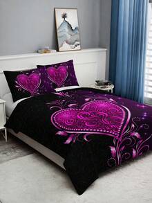 3pcs Bedding Set (1 Duvet Cover Without Comforter + 2 Pillowcases Without Pillow Core), High-Definition Printed Romantic Hearts & Flowers Design, For Home & Dorm - Multicolor - View 7