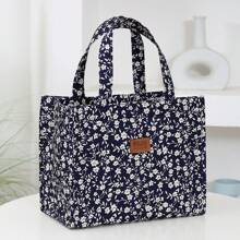New Nylon Cloth Flower Print Large Capacity Portable Inner Aluminum Foil Insulation Zipper Semi-Closed Lunch Box Bag Work Commute With Lunch Handbag School Organizer Bags Teacher Storage Bags Classroom Bags Classroom Organizer Bags Insulated Lunch Bag Woman For Women Ladies School Supplies Stuff Accessories