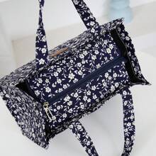 New Nylon Cloth Flower Print Large Capacity Portable Inner Aluminum Foil Insulation Zipper Semi-Closed Lunch Box Bag Work Commute With Lunch Handbag School Organizer Bags Teacher Storage Bags Classroom Bags Classroom Organizer Bags Insulated Lunch Bag Woman For Women Ladies School Supplies Stuff Accessories