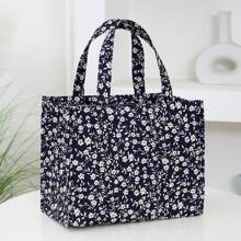 New Nylon Cloth Flower Print Large Capacity Portable Inner Aluminum Foil Insulation Zipper Semi-Closed Lunch Box Bag Work Commute With Lunch Handbag School Organizer Bags Teacher Storage Bags Classroom Bags Classroom Organizer Bags Insulated Lunch Bag Woman For Women Ladies School Supplies Stuff Accessories
