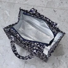 New Nylon Cloth Flower Print Large Capacity Portable Inner Aluminum Foil Insulation Zipper Semi-Closed Lunch Box Bag Work Commute With Lunch Handbag School Organizer Bags Teacher Storage Bags Classroom Bags Classroom Organizer Bags Insulated Lunch Bag Woman For Women Ladies School Supplies Stuff Accessories