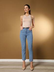 Calça Jeans Mom Feminina Marmorizada Tecido Grosso Premium