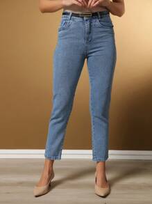 Calça Jeans Mom Feminina Marmorizada Tecido Grosso Premium