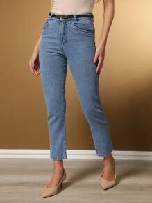 Calça Jeans Mom Feminina Marmorizada Tecido Grosso Premium