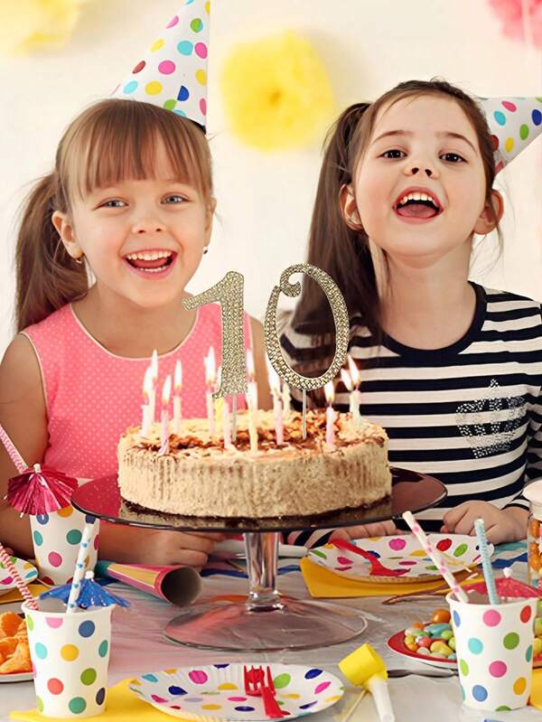 1pc Ouro Strass Grande Número Bolo De Aniversário Topper Decoração De Aniversário Festa Decoração De Bolo Inserção