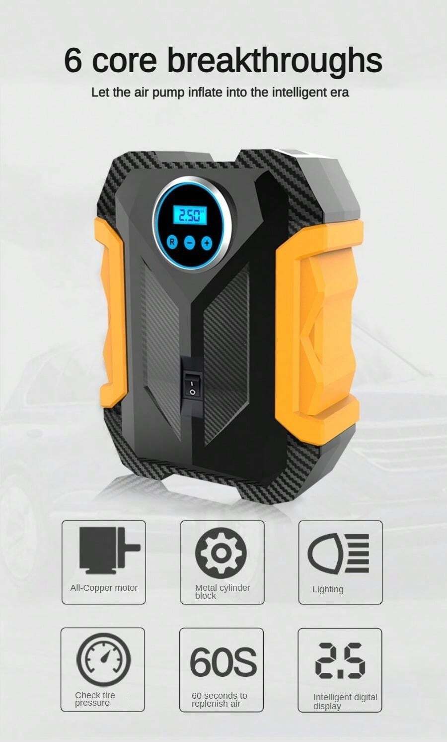Inflador De Neumáticos Portátil Para Coche, Moto O Bici - Con Luz LED Y Batería Recargable