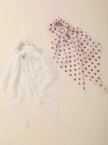 2 Stück Damen Gänseblümchen & Erdbeere Oversized Scrunchies, bohemian Stil Haarzubehör geeignet für Lässig und Urlaubskleidung, Haargummi, Haarzubehör, Scrunchie Haargummis