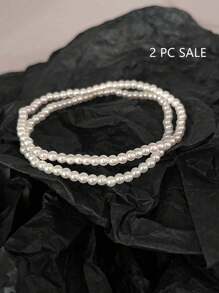 1入4MM人造珍珠女士彈性腳鏈，適合日常佩戴 - 彈性腳鍊 - 查看 4