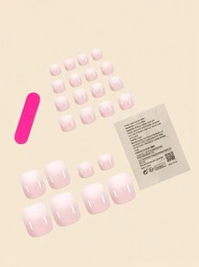 24 sztuki białych ombre tipsów do paznokci u stóp z klejem żelowym i pilnikiem do paznokci