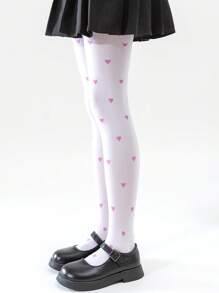 2入組兒童高彈性純色愛心和黑花紋緊身舞蹈連褲襪