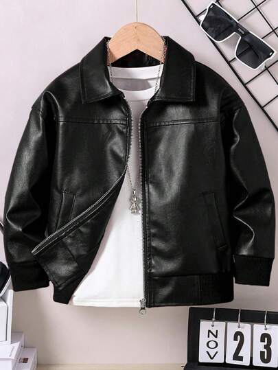 Chaqueta con cierre para niño preadolescente, con bolsillos a ambos lados, solapa y hombros caídos