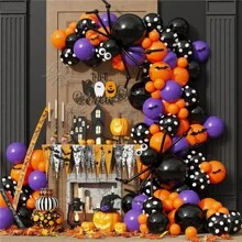 127 Cái/bộ Bộ vòm bóng bay Halloween, Trang trí bóng bay Halloween, Bộ vòng hoa bóng bay màu tím cam đen với bóng nhện lớn và dơi 3D, Bộ bóng bay Halloween để trang trí tiệc Halloween ngoài trời trong nhà - Nhiều màu - Xem 1
