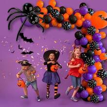 127 Cái/bộ Bộ vòm bóng bay Halloween, Trang trí bóng bay Halloween, Bộ vòng hoa bóng bay màu tím cam đen với bóng nhện lớn và dơi 3D, Bộ bóng bay Halloween để trang trí tiệc Halloween ngoài trời trong nhà - Nhiều màu - Xem 5