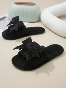 女性蝴蝶記憶泡棉開放式絨毛拖鞋，柔軟底部，適用於室內家居鞋 - 黑色 - 查看 3