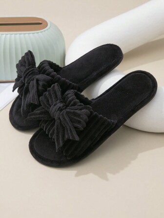 女性蝴蝶記憶泡棉開放式絨毛拖鞋，柔軟底部，適用於室內家居鞋