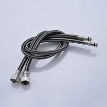 1 par de mangueras de acero inoxidable con punta, tubo de entrada de grifo de cocina/lavabo de metal de un solo orificio para agua caliente y fría, a prueba de explosiones - Negro - Ver 1