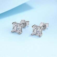 Bông Tai Nữ Bạc 925 Vuông Moissanite Bông Tai Nữ, Thời Trang Và Cá Tính Cao Cấp Tai Trang Sức - Bông tai Moissanite - Xem 2
