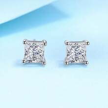 Bông Tai Nữ Bạc 925 Vuông Moissanite Bông Tai Nữ, Thời Trang Và Cá Tính Cao Cấp Tai Trang Sức - Bông tai Moissanite - Xem 7