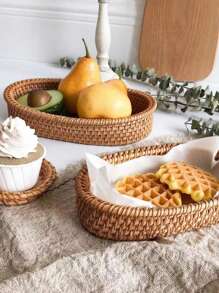 1pc New Wicker Handwoven Storage Basket, Square Creative Organizer Bin For Living Room Tabletop, Kitchen Decor, Ideal For Snacks, Fruits, Suitable For Outdoor, Party, Home, Kitchen, Party, Gift - Brown - View 10