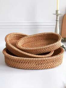 1pc New Wicker Handwoven Storage Basket, Square Creative Organizer Bin For Living Room Tabletop, Kitchen Decor, Ideal For Snacks, Fruits, Suitable For Outdoor, Party, Home, Kitchen, Party, Gift - Brown - View 8