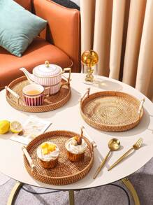 1pc New Wicker Handwoven Storage Basket, Square Creative Organizer Bin For Living Room Tabletop, Kitchen Decor, Ideal For Snacks, Fruits, Suitable For Outdoor, Party, Home, Kitchen, Party, Gift - Brown - View 4