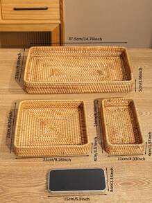 1pc New Wicker Handwoven Storage Basket, Square Creative Organizer Bin For Living Room Tabletop, Kitchen Decor, Ideal For Snacks, Fruits, Suitable For Outdoor, Party, Home, Kitchen, Party, Gift - Brown - View 3