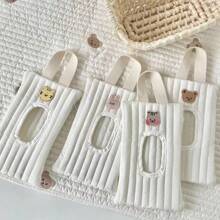 1pc Embroidery Cartoon Animal Design Tissue Storage Box For Car, Portable Hand-Carry Bag With Drawstring Closure Baby Shower Family Decorations Gifts - Tissue Box Hanging Bag - View 2
