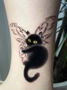 35件套猫咪图案临时纹身贴、面部彩妆、手臂、颈部贴纸、万圣节/派对服装防水临时纹身贴、蜻蜓纹身转印贴、手绘水彩身体贴纸。适合作为儿童生日派对礼物，适合蜻蜓爱好者