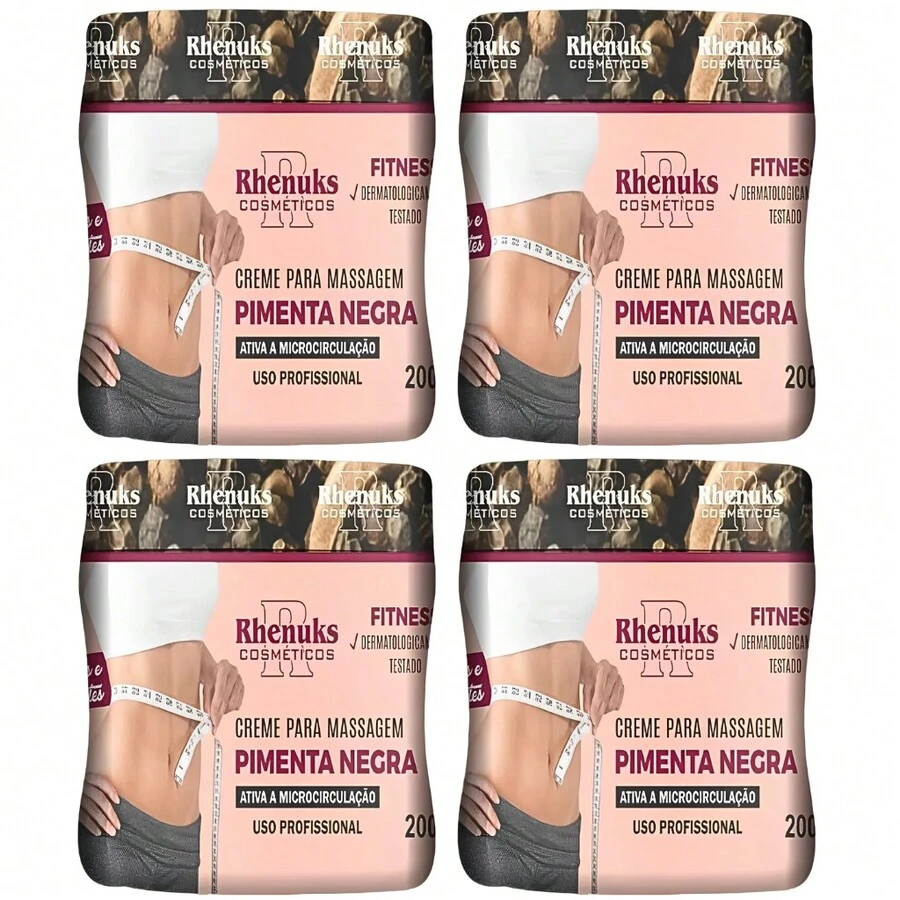 Kit 4 Gel Redutor De Medidas Pimenta Negra 200g - Combate Estrias e Celulite - Multicolorido - Visão 1