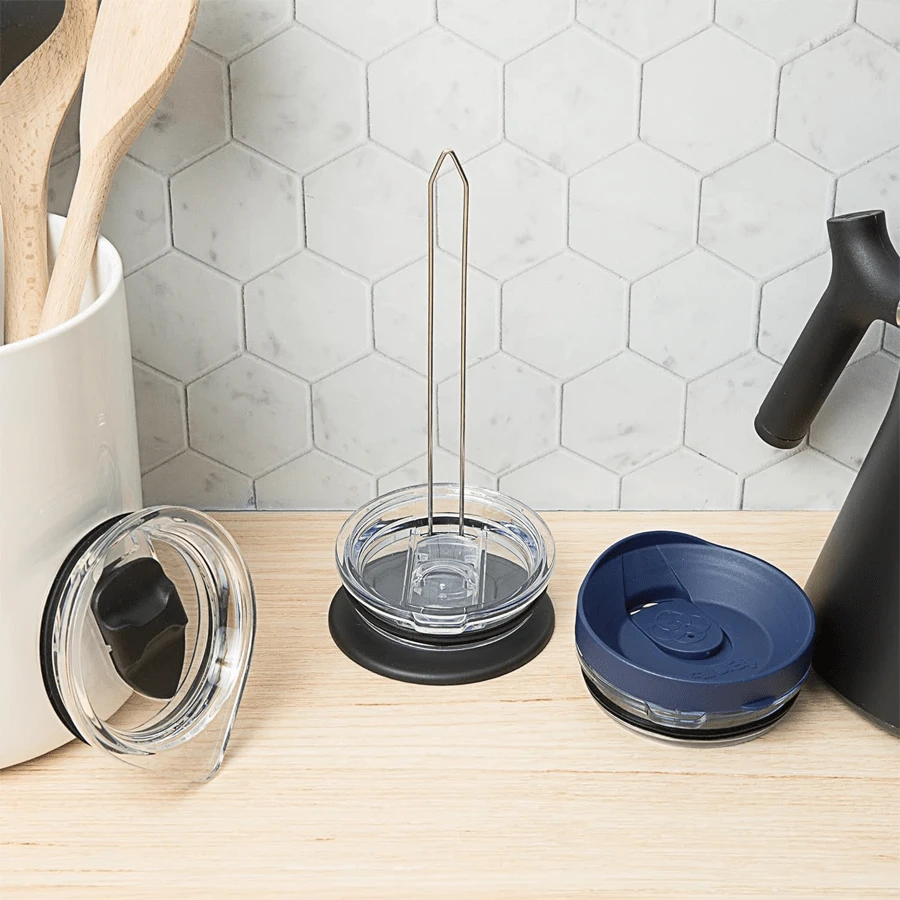 vocheer Supporto per coperchio della pentola, in acciaio inox, organizer da cucina, supporto per cucchiai, supporto per coperchio per utensili da cucina, nero