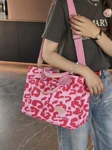 Spring And Summer New Ditsy Floral Polka Dot Printed Vacation Fashion Women's Handheld Tote Bag, Computer Briefcase, Commuter Bag, Cross-Body Bag, Simple Shopping Bag, Large-Capacity Multi-Pocket, Sweet Daily Tote Bag, Bookbag, Tote Bag For School, Perfect For The First Day For School - Pink - View 4