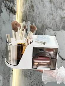 1 buc. Recipient minimalist pentru pensule de machiaj și cosmetice, suport rotativ la 360° pentru pensule de machiaj, organizator de birou multifuncțional pentru sufragerie, baie, casă și magazine de machiaj, elegant și ușor de utilizat în orice cameră - nu necesită instalare, organizator de machiaj rotativ de înaltă calitate cu design spațios - Multicolor - Vizualizare 11