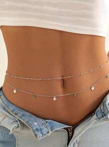 1入組時尚釘珠和唱片墜飾腰鏈適合女士日常裝飾 - 彩色 - 查看 13