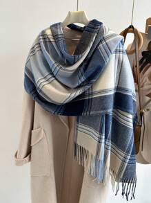 1 pieza Elegante bufanda/echarpe de mujer a cuadros multicolor con flecos de imitación de cachemira, Chal/pashmina de cachemira, Bufanda de cuello unisex estilo grueso y casual para el invierno, Chal envolvente para mujer, Suave y cómoda, Para uso diario y salidas, así como regalos navideños para miembros de la familia