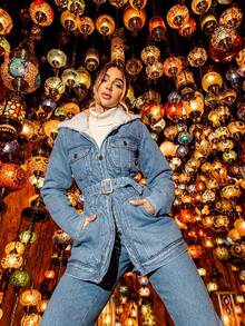 Women Trench Coats - Navy Blue - View 1