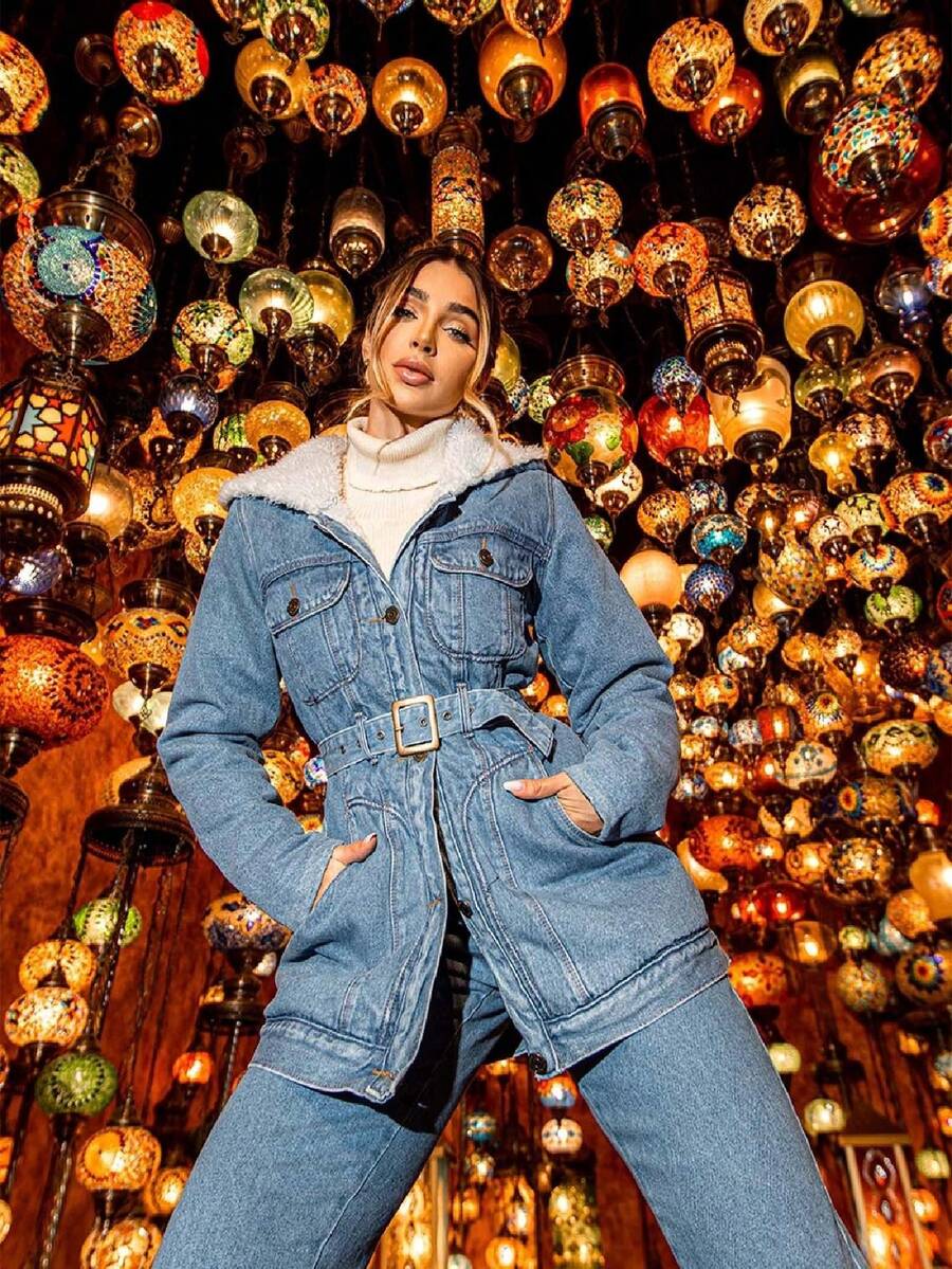 Women Trench Coats - Navy Blue - View 1